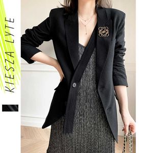 スーツジャケットの女性秋ビンテージブラック韓国風シックなオフィスの女性Sim Blazer Feminino Outwear 210608