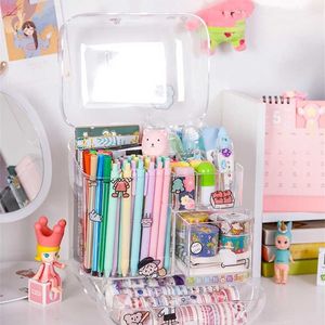 Duża pojemność Ołówek Przechowywanie Case Container Makeup Organizer Box Desktop Sundries School 211102