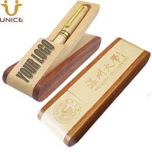 MOQ 50 PCS Good Quality LOGO Customized Wood Pen Case Kit Folding Pens Box Pencil Holder School Office Supplies Laser Carved Name