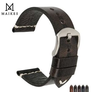 Maikes новый дизайн Специальный масло воск Wax кожаная кожаная лента часов 20 мм 22 мм 24 мм часы аксессуары часы ремень черный часы для Seiko H0915