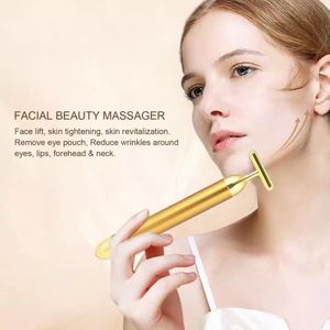 Energia Barra de Vibração 24k Cara Golden Massage Roller T Forma de Ouro Vara Facial Lifting Slimming Massager Ferramenta de Beleza