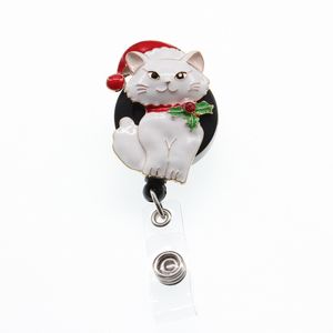 Chave de moda Anéis de jóias em estoque de liga de zinco presentes de natal / decoração titular de cartão de identificação de gato bonito e carretel de crachá retrátil