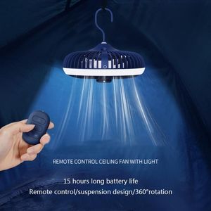 Electric Fans 4000mAh Remote Control Round Ceiling Fan With LED Lamp Home Office Air Cooling Small Appliances Hanging For Travel Tent