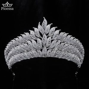 Clipes de cabelo Barrettes Pioessa Design original Ornamento de cobre Coroa de folhas de zircão Tiaras Mulheres coroas de noiva Acessórios de casamento Coroa de Noi