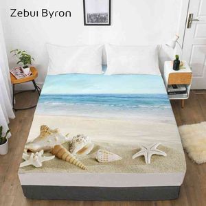 3D HD Digital Print Custom Bed Sheet With Elastic,180/150/160x200 Fitted Sheet Queen/King,Mattress Cover Beach 210626