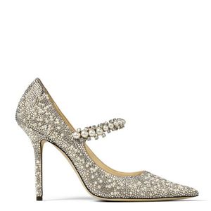 Modische klassische Abendschuhe, spitze Zehen-Pumps, sexy Perlen-Strass-High-Heels, Kalbsleder, Kristall, Hochzeit, Party, Größe 34–40