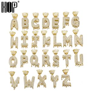 Crown Bail Drip Iniciais Bolha Letras Necklacespendant Fora Zircão Cúbico Para Homens Mulheres Hip Hop Jóias