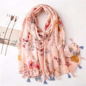 Scialli con sciarpe con nappe di fiori con perline Copricapo di cotone musulmano alla moda da donna Foulard di grandi dimensioni