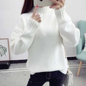 Casual Turtleneck Pullover Tröjor Kvinnor Höst Vinter Långärmad Varm Stickad Jumper Elegant Lös Vit Kvinna 210526