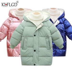 冬の子供の綿の詰めたジャケット厚い長袖の男の子と女の子のための長袖フード付き210916