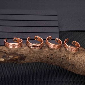 Magnetic Pure Copper s 6mm Vintage Open Manschuff Justerbar Magnet Bröllop Bands Energi Finger Ring för Kvinnor Män
