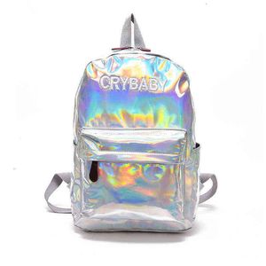 HBP Non-Brand Special price solid color Pu laser backpack women's trend versatile travel bag college style middle school student schoolb