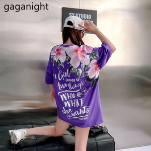 Gaganight Harajuku Kobiety Luźne Tshirt Krótkie Rękawy Flower Fashion Lady Długie Koszulki Outwear Topy Dla Kobiet Tshirts Plus Size 210519