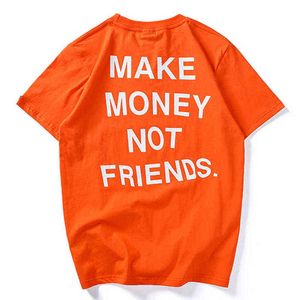 Fashion Men T-Shirts Summer Tops Tees Hip Hop Letter Printing Men's Tshirt Male Cotton Short Sleeve Make Money Not Friends HH160 G1217
