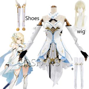 Game Genshin Impact Traveler Lumine Cosplay Costume Original Version Uniform Halloween Women men Costumes Full Set And wig Y0903