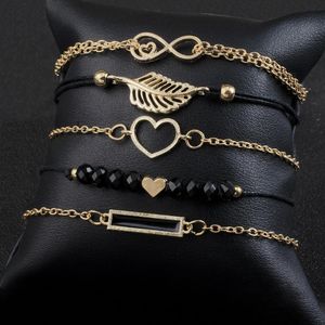 PCS / SET Aşk Kalp Infinity Sembol Charm Bilezikler Kadın Altın Link Zinciri Için Hollow Tüy Siyah Boncuk Braclet Girl