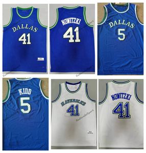 Vintage 1998–1999 Basketball-Trikots, Herren, Blau, 5 Jason Kidd 41 Dirk Nowitzki, genähte Hemden S-XXL