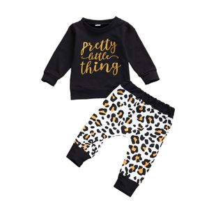 0-24m Leopard Born Spädbarn Baby Girl Kläder Set Brev Sweatshirts Toppar Byxor Outfits Höstdräkter 210515