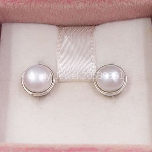 Andy Jewel Authentic 925 Sterling Silver Studs Elegant Beauty White Pearl Fits European Pandora Style Jewelry
