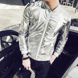 5XL Summer Men Bomber Jacket Fashion Slim Fit Protezione solare Abbigliamento Silver Shining Giacche Mens Plus Size Stage Cappotti Uomo X0621