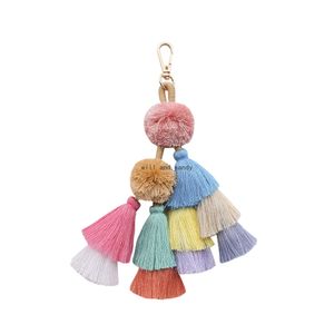 Handgjorda Multielayer Färgrik DIY Handväska Tassel Keychain Purse Tillbehör Vägg Hängande Key Chain Plush Ball Tassel KeyRing Väska Smycken