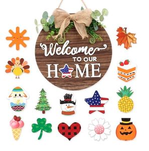 Christmas decoration artificial flower wooden door hanging board DIY magnetic letter home holiday decorations