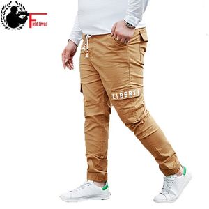 Mężczyźni Plus Rozmiar Spodnie Cargo Tłuszcz Sprzedaż Rozrywka Elastyczny Talia Wysoki Mężczyzna Jogger Baggy Loose Slim Leg Blue Khaki Duży rozmiar 42 44 210518