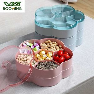 WBBOOMING 6 Divided Flower-shape Plastic Box Fruit Platter Serving Tray Creative Plate Snacks Nuts Dessert Storage Container 211102