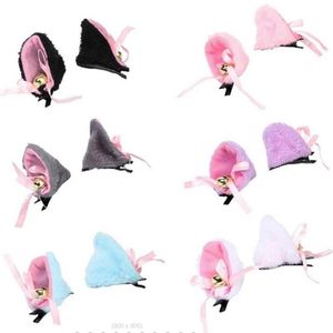 Anime Hairclips Furry Fur Lolita Hairpins Cosplay Neko Cat Ears Barrettes with Bell Halloween Party Headpiece