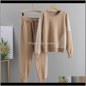 Womens Clothing Apparel Drop Delivery 2021 Gigogou Jacquard Knit 2 Piece Set Tracksuits Fall Winter Basic Women Pullover Sweater + Carrot Har