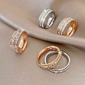 New Simple Rose Gold Titanium Steel Wedding Rings For Woman Fashion Zircon Finger Jewelry Girl's Lovers Anniversary Gift G1125