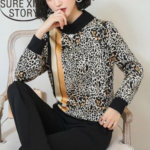 Blusas Mujer de Moda Blouses Wild Leopard Pattern Chiffon Shirtレディーススタンディングカラー女性トップシャツ2335 50 210415