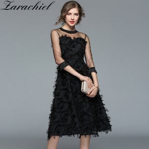 Księżniczka Vintage Lato Kobiety Patchwork Czarny Pióra Siatka Sukienka Pół Rękaw Round Neck Retro Ball Suknia Dresses 210416