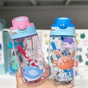 Baby Drinking Bottle 550ml Kids Children Cartoon Animail Water Bottle Baby Feeding Drinking Learning Bottle Drinkbeker School 211023