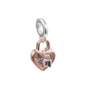 Heart Padlock Double Dangle Charm Silver Color Charms Fit Original Pandora Bracelets Bangle Valentine s Day Symbols of your love Beads