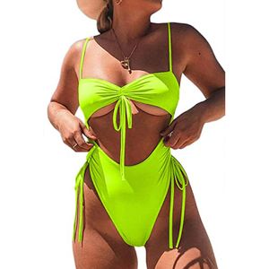 Купальник плюс размер купальники женщины толчок неоновый бандо высокая талия винтаж ретро купальный костюм плавать носить 210520