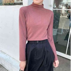 Women Autumn Winter Solid Tshirt Basic Vintage Velvet Long Sleeve Slim Fall Women's T-shirt Korean Style Trendy T Shirt Tee Tops 210507