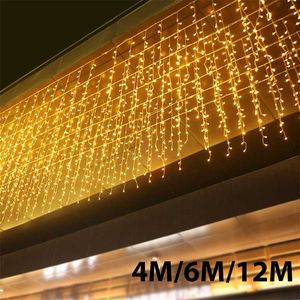 4/6 / 12M Sopel Światła Światła Boże Narodzenie Bajki Światło Dekoracji Outdoor Dorop 0,6 mln LED Curtain Wedding Party Garland Lampa 211112