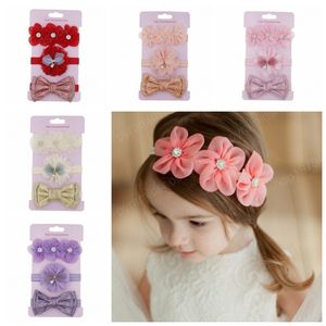 Moda 3 pçs / lote meninas bebê chiffon flor headbands shiney bowknot headwear recém-nascido crianças acessórios de cabelo conjunto foto adereços