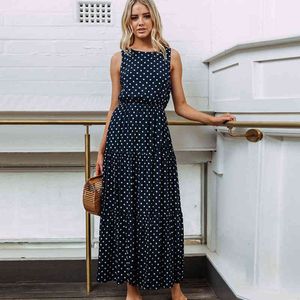 Dot print vintage tank lång klänning kvinnor elegant plus storlek avslappnad maxi sommar mode streetwear sundress party vestidos mujer 210507