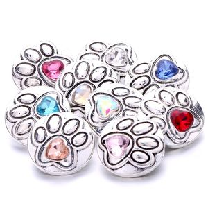 Colorido Cão De Cristal Pata Prata Cor Snap Button Encantos Mulheres Jóias Encontros de Jóias Pet Adorado Rhinestone 18mm Metal Snaps Botons DIY Pulseira Jóias