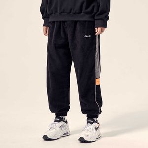 LY Moda Mężczyźni Dżinsy Luźne Fit Side Stripe Splitty Desuryści Corduroy Cargo Spodnie Streetwear Hip Hop Joggers Spodnie