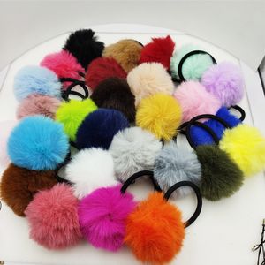 20 Pcs /lot Fashion Cute Girl's Gifts Fluffy Imitation Banny Rubber Bands Pompon Elastic Ponytail Holder Hair Accessories