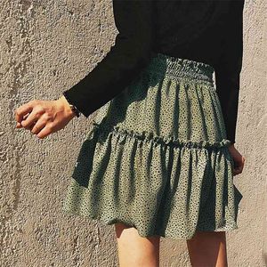 Chiffon ruffle leopard dot skirt women casual mini high waist beach boho chic elegant office 210427