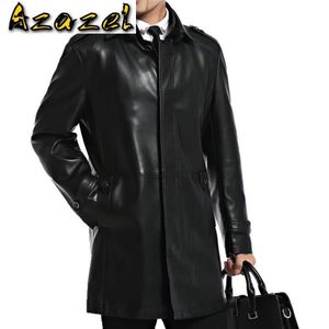 秋と冬のブランドの男性の本物の革のジャケット肥厚の長い革のコート男性自然なシープスキンレザージャケット211111