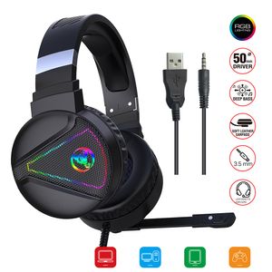 Wired Headset Games PC 3.5mm Hörlurar RGB Lysande surroundljud HD USB-mikrofon 7.1-Kanal Gaming Laptop Tablet Gamer F16