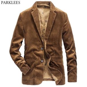 Men's Vintage Corduroy Suit Blazer Jacket Notched Lapel Single Button Blazers Mens Slim Fit Comfortable Sport Coat 210522