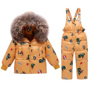 2021 Zima Dzieci Dziewczyny Zestawy Odzieżowe Ciepłe Kołki Duck Down Down Płaszcze Spodnie Wodoodporne Snowsuit Kids Baby Ubrania x2