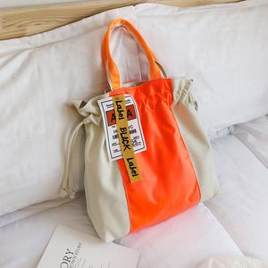 Large Capacity Handbags Fluorescence Color Patchwork Canvas Shoulder Bags Suitable for Shopping Causal Tote