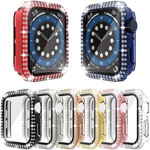 360 Full Body Protective Tempered Glass Cover Fodral Bling Diamond PC Bumper för Apple Watch 44mm 40mm42mm 38mm med detaljhandelspaket